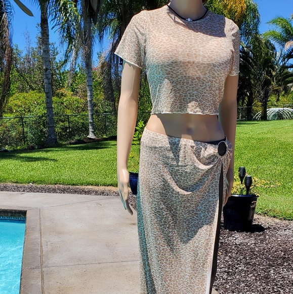 Nwt Printed Mesh Cover-Up Set KENDALL + KYLIE, sz Lg, nude leopard print - Picture 9 of 17